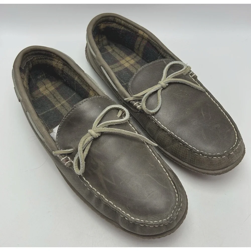 LL Bean Slippers Mens 13 M Brown Leather Driving Moc Indoor Outdoor Classic Read